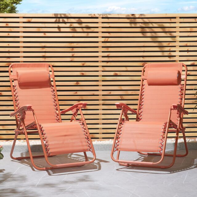 VonHaus Verona Set of 2 Textilene Folding Garden Zero Gravity Chairs in Burnt Orange - Size: 2 Pack - image 1