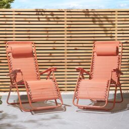 VonHaus Verona Set of 2 Textilene Folding Garden Zero Gravity Chairs in Burnt Orange - Size: 2 Pack - thumbnail 1
