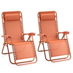 VonHaus Verona Set of 2 Textilene Folding Garden Zero Gravity Chairs in Burnt Orange - Size: 2 Pack - thumbnail 2