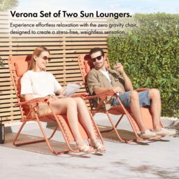 VonHaus Verona Set of 2 Textilene Folding Garden Zero Gravity Chairs in Burnt Orange - Size: 2 Pack - thumbnail 3