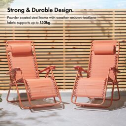 VonHaus Verona Set of 2 Textilene Folding Garden Zero Gravity Chairs in Burnt Orange - Size: 2 Pack - thumbnail 6