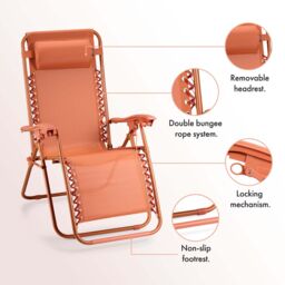 VonHaus Verona Set of 2 Textilene Folding Garden Zero Gravity Chairs in Burnt Orange - Size: 2 Pack - thumbnail 8