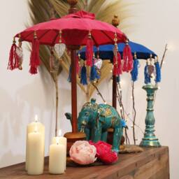 Serenityy Bali Home Decor Parasol - Woven Cotton Canvas Turquoise - 40cm - Size: 40 cm - thumbnail 5