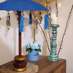 Serenityy Bali Home Decor Parasol - Woven Cotton Canvas Turquoise - 40cm - Size: 40 cm - thumbnail 6