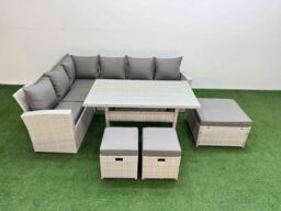 Fimous 9 Seater Rattan Garden Furniture Set with Dining Table 3 Footstools in Light Grey - thumbnail 2