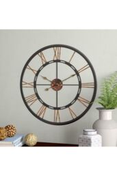 Living and Home 60cm Dia Black Skeleton Roman Numeral Wall Clock - thumbnail 2