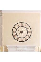 Living and Home 60cm Dia Black Skeleton Roman Numeral Wall Clock - thumbnail 5