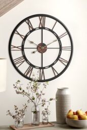 Living and Home 60cm Dia Black Skeleton Roman Numeral Wall Clock