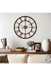 Living and Home 60cm Dia Black Skeleton Roman Numeral Wall Clock - thumbnail 3