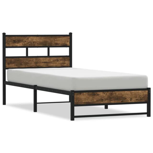 Berkfield Home Metal Bed Frame without Mattress Smoked Oak 75x190 cm Small Single in Brown - image 1