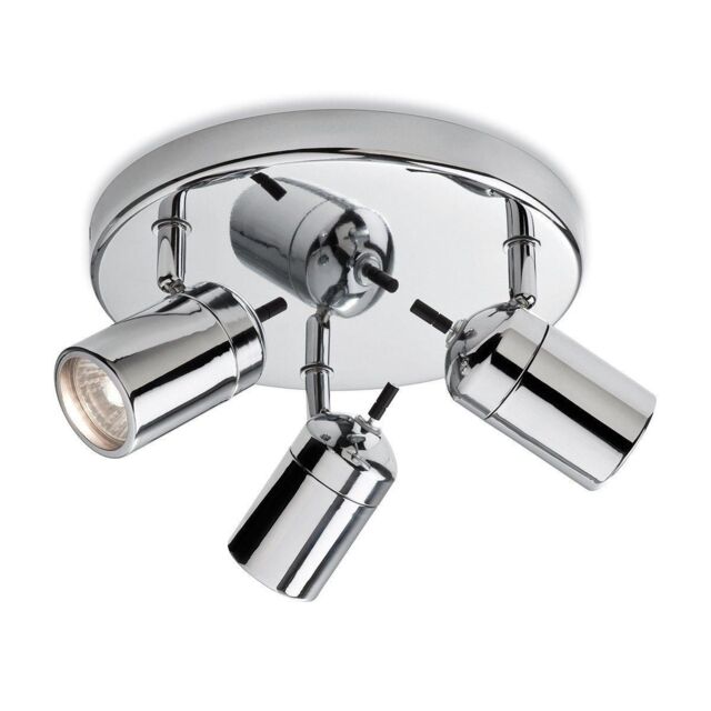 Netlighting Atlantic 3 Light Flush Bathroom Ceiling Light Chrome IP44 GU10 in Grey