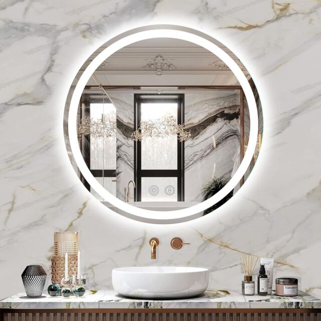 Dprodo 3 Color Temperature LED Bathroom Mirror Round Vanity Mirror in White - Size: 1 Pack - image 1