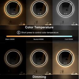 Dprodo 3 Color Temperature LED Bathroom Mirror Round Vanity Mirror in White - Size: 1 Pack - thumbnail 3