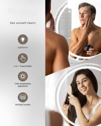 Dprodo 3 Color Temperature LED Bathroom Mirror Round Vanity Mirror in White - Size: 1 Pack - thumbnail 4
