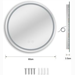 Dprodo 3 Color Temperature LED Bathroom Mirror Round Vanity Mirror in White - Size: 1 Pack - thumbnail 5