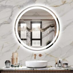 Dprodo 3 Color Temperature LED Bathroom Mirror Round Vanity Mirror in White - Size: 1 Pack - thumbnail 1