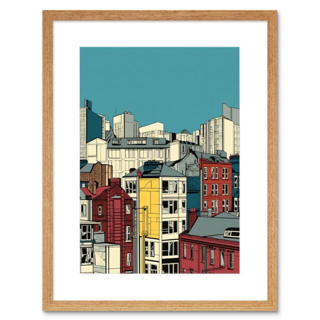 "Artery8 Wall Art Print Manchester City Architecture Styles Cityscape Artwork Framed 9X7 Inch in Beige - Size: W7"" x H9""" - image 1