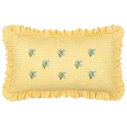 Furn Les Petite Fleurs 100% Cotton Gingham Ruffle Cushion in Yellow - Size: 30 cm x 50 cm - thumbnail 2