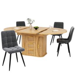 Merax Extendable Round To Oval Wooden Dining Table with 2 Rattan Drawers in Natural - thumbnail 7