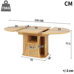 Merax Extendable Round To Oval Wooden Dining Table with 2 Rattan Drawers in Natural - thumbnail 5