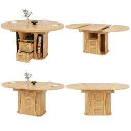 Merax Extendable Round To Oval Wooden Dining Table with 2 Rattan Drawers in Natural - thumbnail 6
