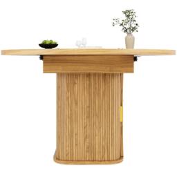 Merax Extendable Round To Oval Wooden Dining Table with 2 Rattan Drawers in Natural - thumbnail 8