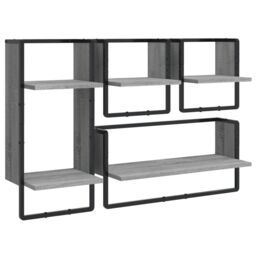 Berkfield Home 4 Piece Wall Shelf Set with Bars Grey Sonoma Engineered Wood - thumbnail 2