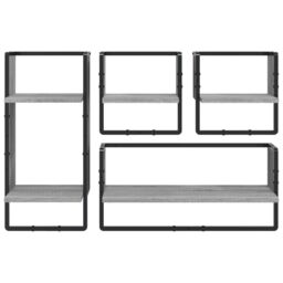 Berkfield Home 4 Piece Wall Shelf Set with Bars Grey Sonoma Engineered Wood - thumbnail 4
