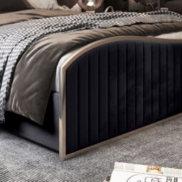 KDMD Darlington Upholstered Soft Velvet Metal Designer Bed Frame in Black - Size: Small Double - thumbnail 5
