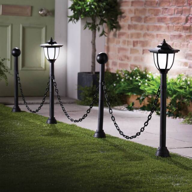 Gainsborough 4-Piece Solar-Powered Lamp Post & Chain Garden Border Set in Black - image 1