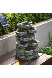 Living and Home Faux Rockery Garden Solar-Powered Water Fountain with Lights in Grey - thumbnail 2