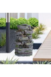 Living and Home Faux Rockery Garden Solar-Powered Water Fountain with Lights in Grey - thumbnail 3
