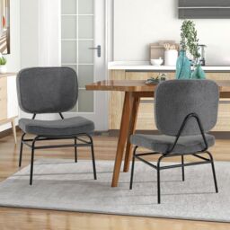 Gymax Upholstered Accent Chair Sherpa Side Chair With Adjustable Foot Pads in Grey - thumbnail 5
