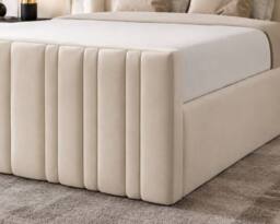 SOFT SNOOZE BEDS Panel Divan Ottoman Upholstered Storage Bed in Beige - Size: King - thumbnail 5