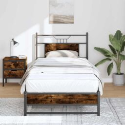 Berkfield Home Bed Frame without Mattress Smoked Oak 75x190 cm Small Single Engineered Wood in Brown - thumbnail 1