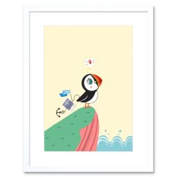 "Artery8 Wall Art Print Puffins Travel Voyage Art Framed 9x7 inch in White - Size: W7"" x H9""" - thumbnail 1