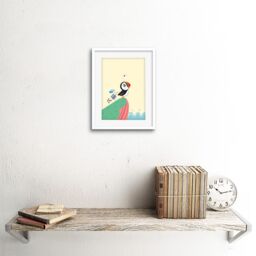 "Artery8 Wall Art Print Puffins Travel Voyage Art Framed 9x7 inch in White - Size: W7"" x H9""" - thumbnail 2
