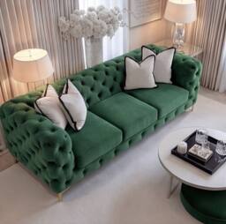 Sofaya Monaco Chesterfield Velvet Cushions Sofa Set 3+2 Seater Couch in Green - Size: 4 Person - thumbnail 4