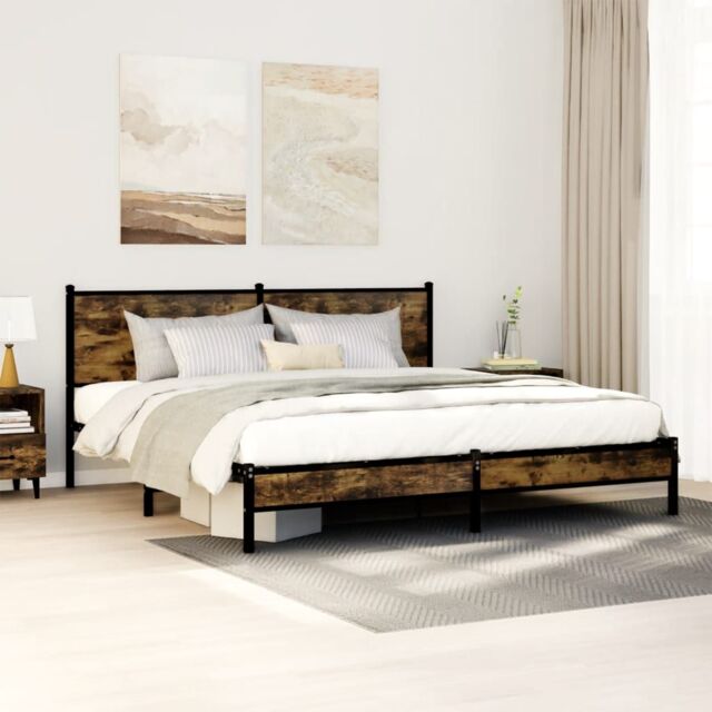 Berkfield Home Metal Bed Frame without Mattress Smoked Oak 160x200 cm in Brown - image 1