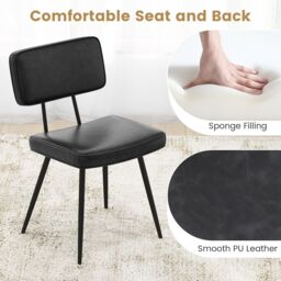 Gymax Set of 2 Dining Chair Upholstered Kitchen Side Chair Faux Leather in Black - Size: 2 Pack - thumbnail 3