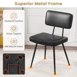 Gymax Set of 2 Dining Chair Upholstered Kitchen Side Chair Faux Leather in Black - Size: 2 Pack - thumbnail 4