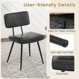 Gymax Set of 2 Dining Chair Upholstered Kitchen Side Chair Faux Leather in Black - Size: 2 Pack - thumbnail 5