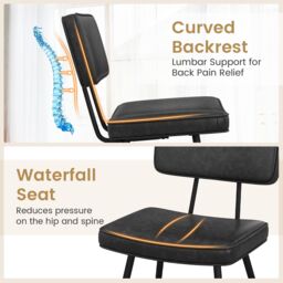 Gymax Set of 2 Dining Chair Upholstered Kitchen Side Chair Faux Leather in Black - Size: 2 Pack - thumbnail 2
