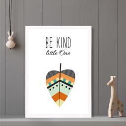 ARTZE Be Kind Leaf Tribal Quote Framed Print SIZE: A2 with White Frame in Bright Blue - Size: A4 - thumbnail 2