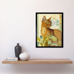 "Artery8 Wall Art Print Abyssinian Cat with Plants Art Nouveau Bright Modern Watercolour Art Framed in Black - Size: W12"" x H16""" - thumbnail 2