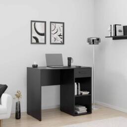 FORGEVIO Grey Study Desk 1 Drawer Two Shelves Metal Pull Handle in Dark Grey - thumbnail 4