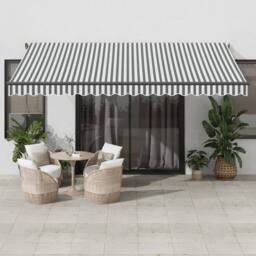 Berkfield Home Manual Retractable Awning Anthracite & White 450x350 cm in Black - thumbnail 1