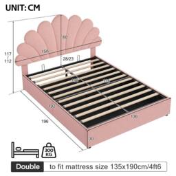 Matteo Double Upholstered Hydraulic Bed Frame - Pink Velvet Petal Headboard - thumbnail 7