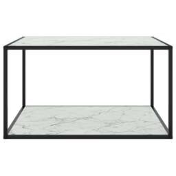 Berkfield Home Coffee Table Black with White Marble Glass 90x90x50 cm - Size: 90 x 90 x 50 cm