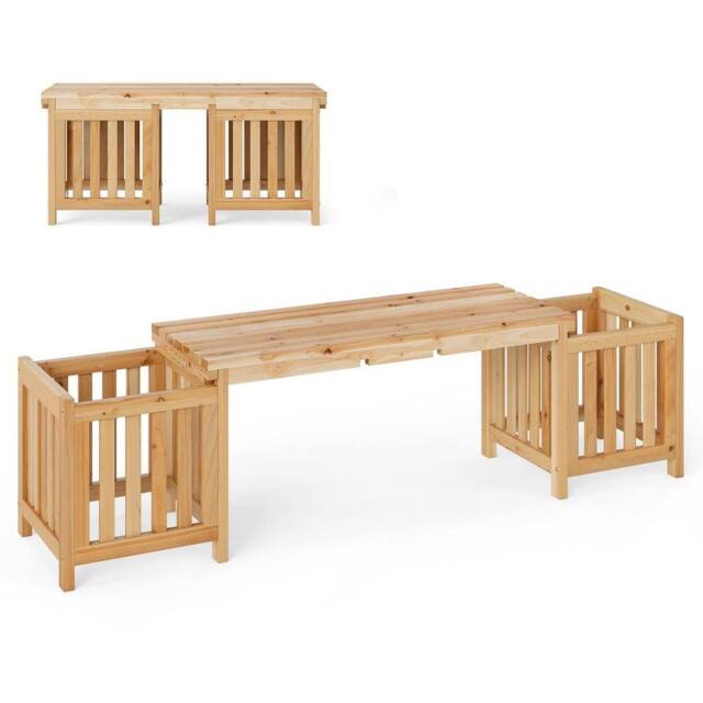 VOGREX 2-in-1 Wooden Planter Bench in Natural - image 1